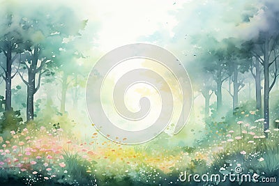 Whimsical Forest Dreams: Watercolor Enchantment Stock Photo