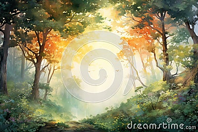 Whimsical Forest Dreams: Watercolor Enchantment Stock Photo