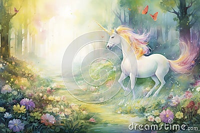 Whimsical Forest Dreams: Watercolor Enchantment Stock Photo