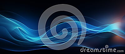 Captivating waves of radiant blues pulsate on a dark canvas, creating dynamic fluidity. The contrasting light and dark enhance the Stock Photo