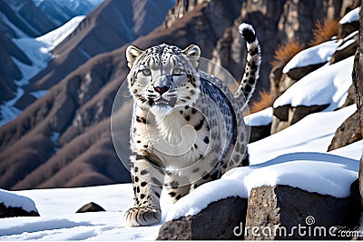 white panther in snow Stock Photo