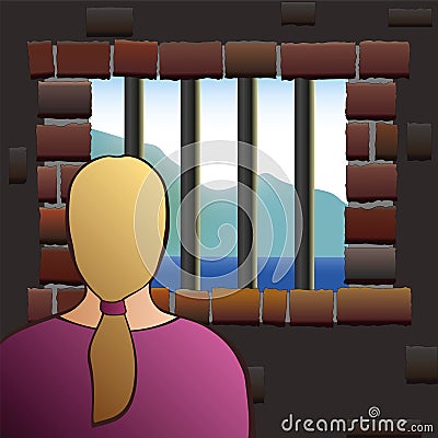 Captivity Woman Detainee Prisoner Jail Vector Illustration