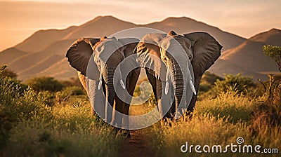 Majestic Elephants in South African Savannah Stock Photo