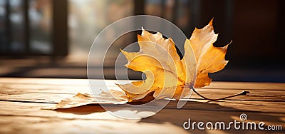 Nature's Perfect Palette: A Vibrant Fall Leaf on a Sunlit Table Stock Photo