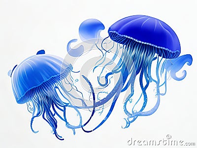 Capture the Beauty of a Jellyfish in Watercolor Illustration: A Medusa Painting on a White Background. Stock Photo