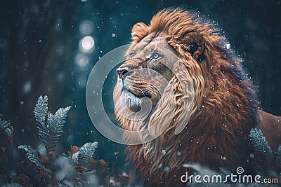 Lion in Winter - A Generative AI Art Closeup Stock Photo