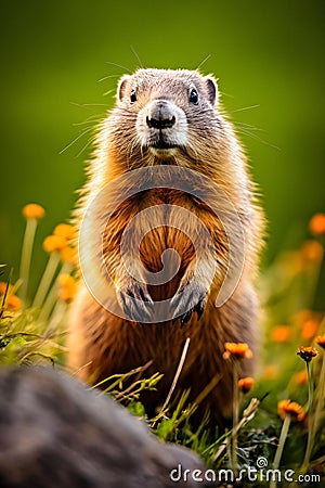 Majestic Marmot: A Mountain Portrait - generative ai Stock Photo