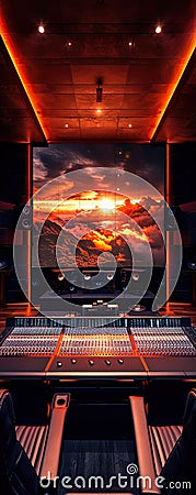 Capture the essence of sound design by visually representing the transformation of a regular scene into a captivating experience Stock Photo