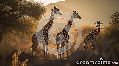 Capture the essence of the wild as you encounter a group of giraffes, their elongated necks and soulful gazes drawing you into Stock Photo