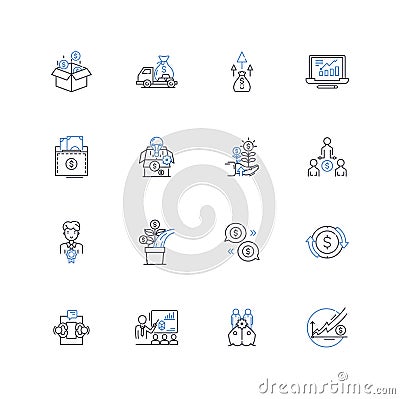 Capture a firm line icons collection. Acquire, Seize, Confiscate, Apprehend, Arrest, Takeover, Nab vector and linear Vector Illustration