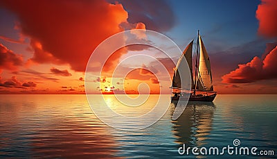 Capture the golden hues of a setting sun reflecting on the calm surface of the ocean Stock Photo