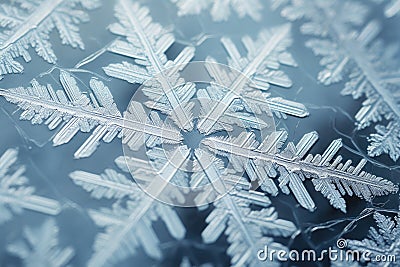 Capture the intricacy and beauty of a single snowflake on a glass surface, An icy and frosty texture of a snowflake, AI Generated Stock Photo