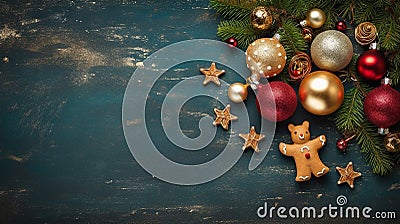 Christmas Holidays Ornament Flat Lay: Festive Card Background for Seasonal Greetings and Celebration. Stock Photo