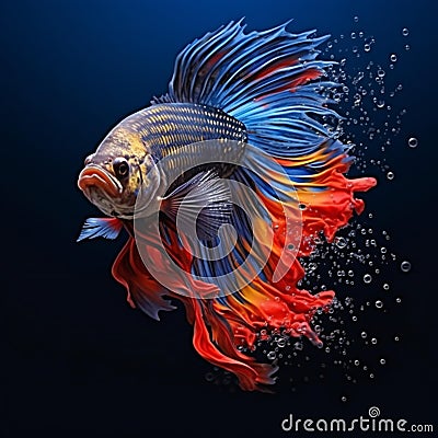 Capture the moving moment of red-blue siamese fighting fish isolated on black background Cartoon Illustration