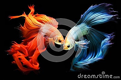 Capture the moving moment of yellow blue siamese fighting fish Stock Photo