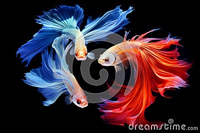 Capture the moving moment of yellow blue siamese fighting fish Stock Photo