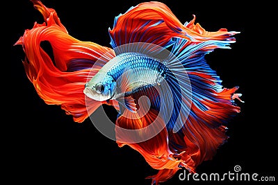 Capture the moving moment of yellow blue siamese fighting fish Stock Photo