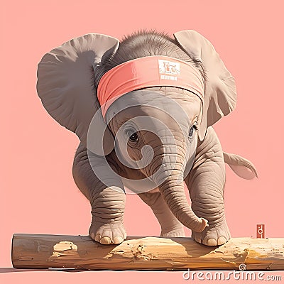 Adorable Baby Elephant with Ninja Headband Stock Photo