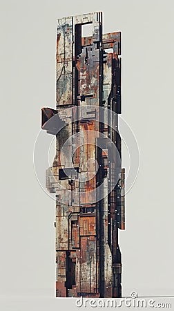 Capture a side view of a towering rusted skyscraper in a dystopian world Utilize unexpected camera angles to show its eerie Stock Photo