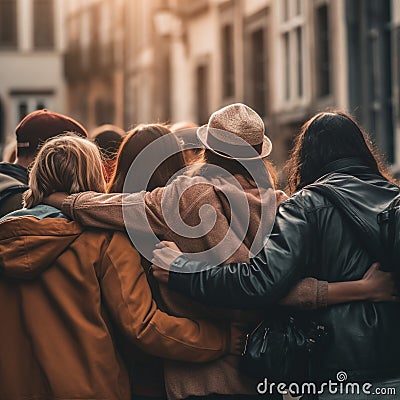 People hugging each other shoot from the back. Stock Photo