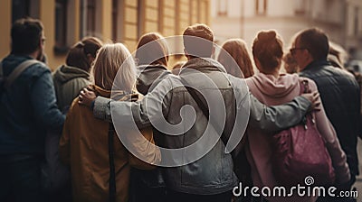 People hugging each other shoot from the back. Stock Photo