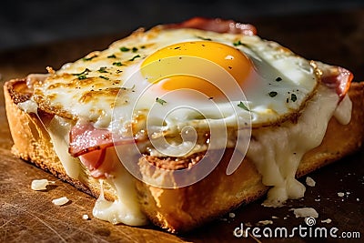 Captured Decadence: A Savory Croque Madame at Midday . Stock Photo