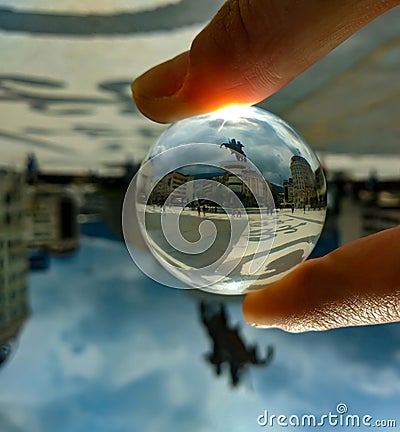 Monument Alexander The Great trough crystal ball. Stock Photo