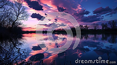 Capturing Dreamy Romance Sunset Reflections in Water Stock Photo