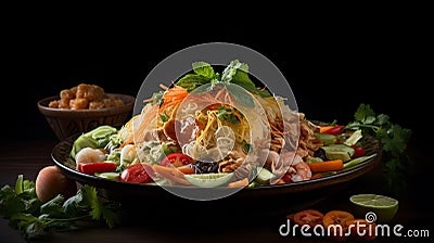 Capturing the Enigmatic Charm Som Tam in Dark Mode, a Visual Delight of Thai Culinary Artistry Stock Photo