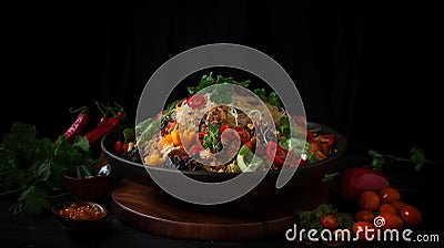 Capturing the Enigmatic Charm Som Tam in Dark Mode, a Visual Delight of Thai Culinary Artistry Stock Photo