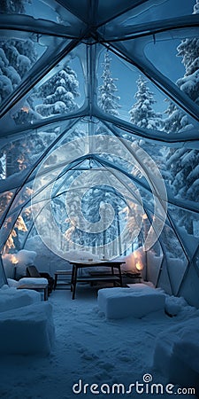 Capturing The Ethereal Beauty Of Winter: Forest Photography In An Igloo Stock Photo