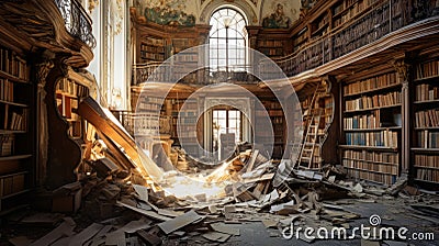 Capturing The Grandiose Ruins: A Photographic Journey Of A Wrecked Library Stock Photo