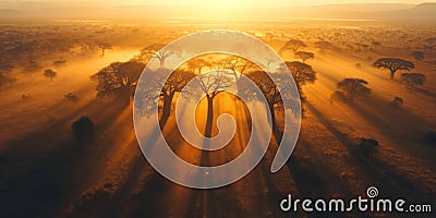 Aerial view of a beautiful sunrise over the Adansonia forest in Australia Stock Photo