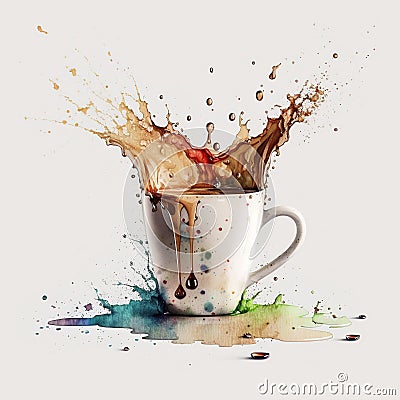 Capturing the Perfect Pour Watercolor Espresso Cup - Generative AI Stock Photo