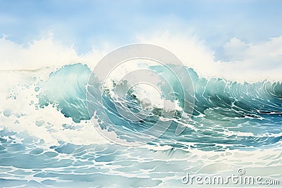 Capturing the Power of the Ocean: A Vibrant Pencil Rendering of Stock Photo