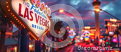 Capturing the Vibrant Nightlife and Allure of Las Vegas: The Welcome to Fabulous Las Vegas Sign at Stock Photo