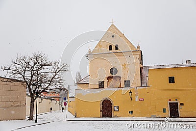 Capuchin monastery, Church of the Virgin Mary Angelic, Kostel Panny Marie a sv. Andelu, Cannon balls in the walls, Hradcany Editorial Stock Photo