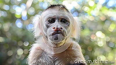 Capuchin monkey posing in front of the camera. Generative Ai Stock Photo