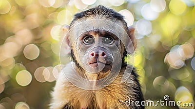 Capuchin monkey posing in front of the camera. Generative Ai Stock Photo