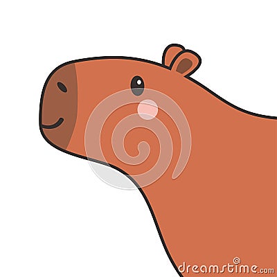 Capybara icon in the corner. Cute cartoon kawaii funny baby character. Water pig. Smiling face. Contour line doodle. Childish Vector Illustration