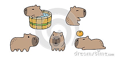 capybara icon vector shower smile sleeping pet cartoon character logo symbol illustration clip art isolated Vector Illustration