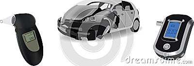 car accident breathalyzer control alcohol content- Vector Illustration