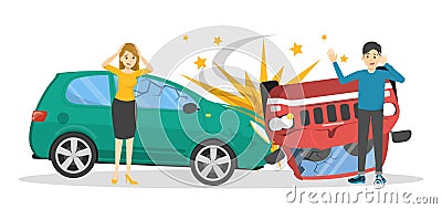 Car accident. Broken automobile on the road Vector Illustration