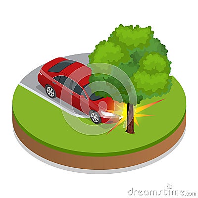 Car accident. Car crash. Flat 3d vector isometric illustration. Vector Illustration