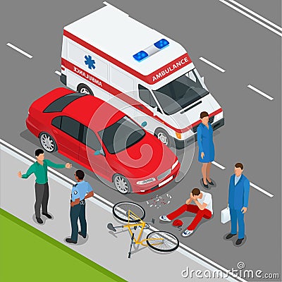 Car accident. Car crash. Flat 3d vector isometric illustration. Vector Illustration