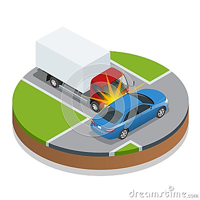 Car accident. Car crash. Flat 3d vector isometric illustration. Vector Illustration