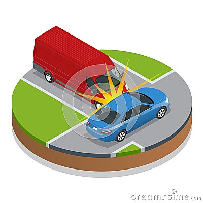 Car accident. Car crash. Flat 3d vector isometric illustration. Vector Illustration