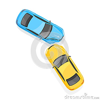 Car accident. Car crash. Top view. Vector Illustration