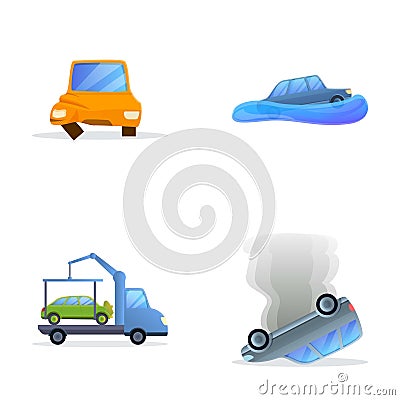 Car accident icons set cartoon vector. Accident on road Vector Illustration