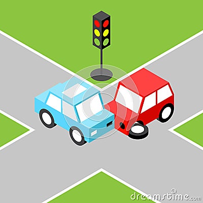 Car accident isometric Vector Illustration